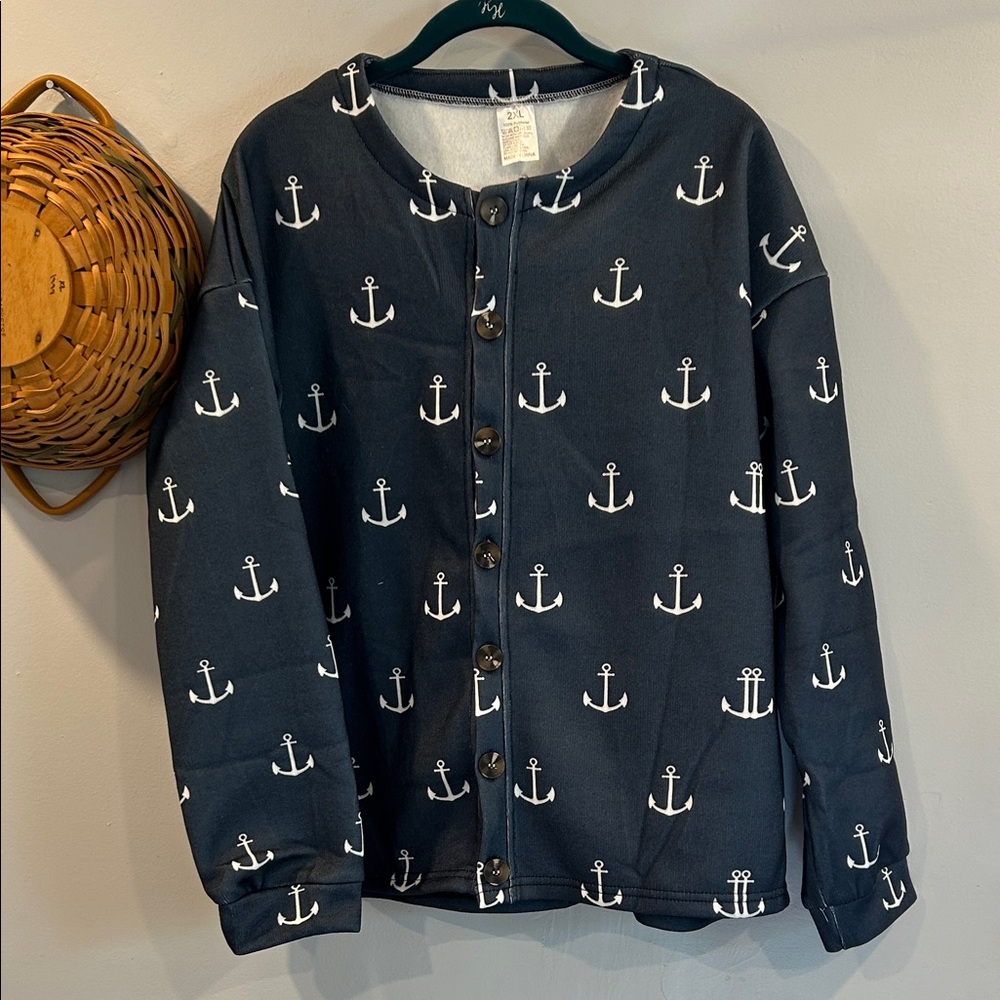 NWT Navy Anchor Print Cardigan